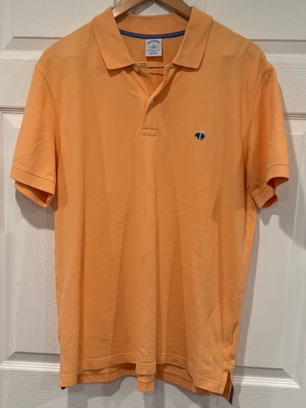 Brooks Brothers 1818 Men's XL Orange Slim Solid Logo Knit Polo Short Sleeve O39